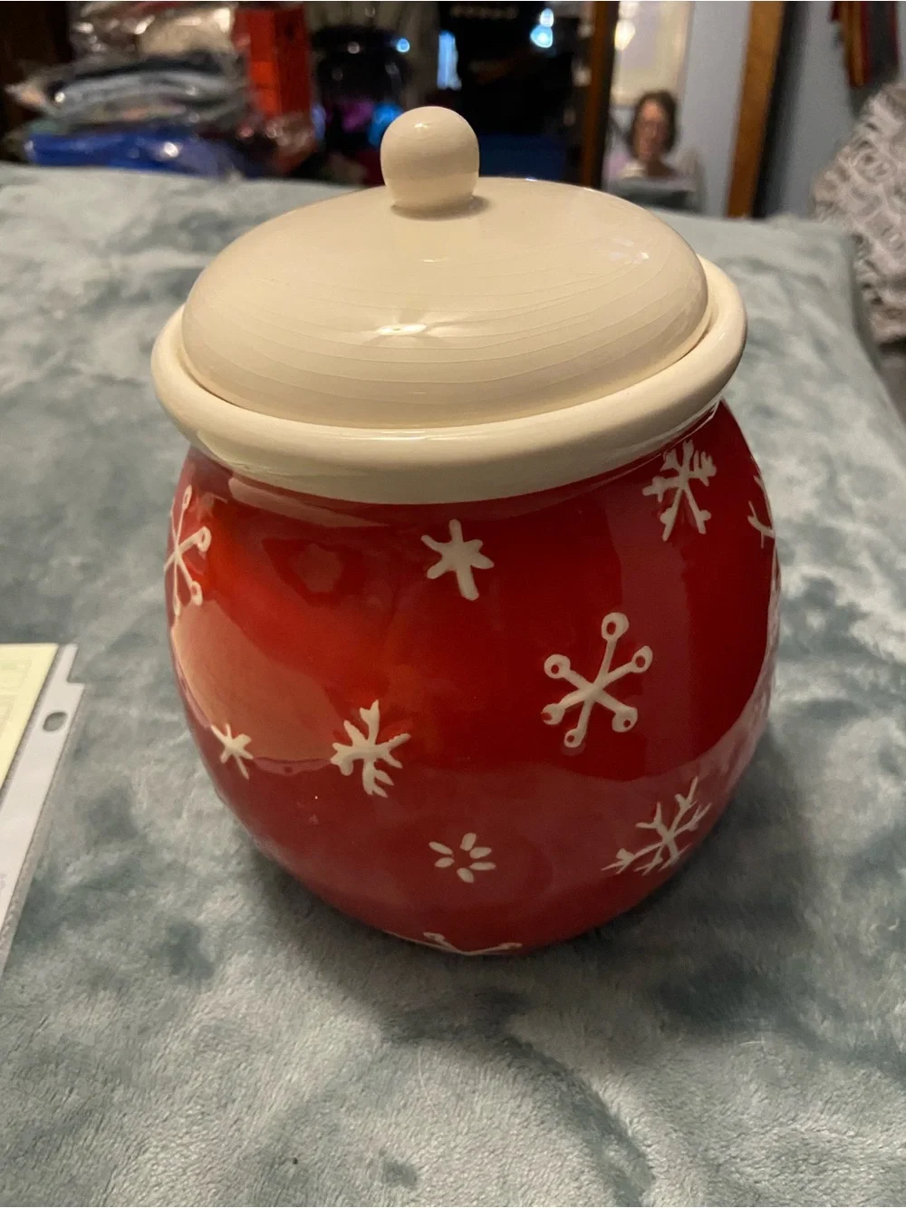 Hallmark Red Snowman Cookie Jar with Cream Lid